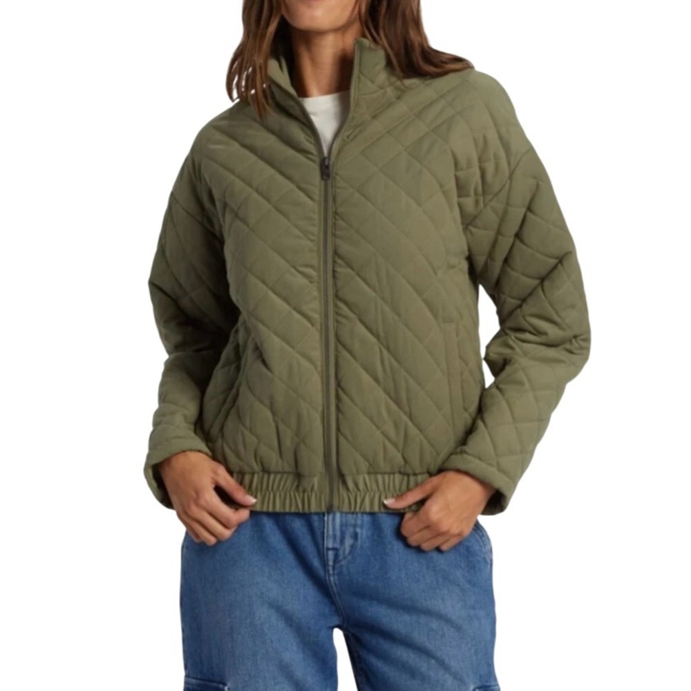 ROXY Women's PATH TO PARADISE Quilted Zip Jacket‎ - Deep Lichen Green Sz S/P